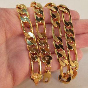 Men's 18K Yellow Gold Filled Figaro Chain Necklace 19.5" 10mm Gift Stamped MR